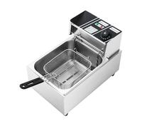 Friteuse électrique en acier inoxydable 6 l 2500 W 60-200 °C avec panier | Technologie zone froide, couvercle amovible, acier inoxydable 410/201, 3,8 kg, pour frites, poulet, poisson, chauffage rapide