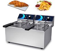Friteuse électrique en acier inoxydable avec température réglable de 60 à 200 °C, bac à frites avec panier, panier amovible facile à nettoyer, pour plan de travail coercitif (couleur