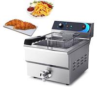 Friteuse électrique en acier inoxydable avec température réglable de 60 à 200 °C, bac à frites avec panier, panier amovible facile à nettoyer, pour plan de travail coercitif (couleur