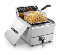 Friteuse Électrique FOHERE 11L avec Vanne de Vidange, 3000W Friteuse Professionnelle avec Panier et Couvercle, Minuterie 60 Minutes, Contrôle de la Température 60-200°C, pour Restaurants et Cuisines