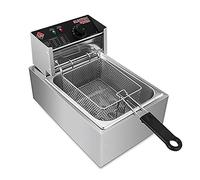 Friteuse électrique Friteuse commerciale à double réservoir Contrôle de la température réglable, plan de travail en acier inoxydable Friteuse 6Lx2 2500W avec couvercles, monocylindre