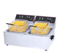 Friteuse Électrique Professionnelle 2 x 8L - 2x3250W - 190°C - Inox - Double Cuve
