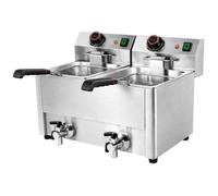 Friteuse électrique professionnelle 2 x 8L avec vanne de vidange 7,2 kW inox - thermostat 50-200°C
