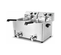 Friteuse Électrique Professionnelle Double - 2 × 8 L - 7200 W - Vannes de Vidange - Inox - Thermostat 50-200°C