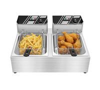 Friteuse Électrique Professionnelle Double Bac, Friteuse Commerciale 6L+6L Inox avec Thermostat 60-200°C, Chauffage Rapide 5000W, Paniers Suspendus, pour Restaurant Snack