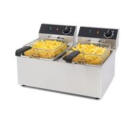 Friteuse Électrique Professionnelle Double Cuves 2x6L ou 2x8L - 5000W à 6500W - Thermostat Réglable, Cuves Amovibles - Idéal Restauration, Snack, Food Truck (2 x 6 litres)