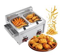 Friteuse Électrique Professionnelle en Acier Inoxydable 8+8L,2 Paniers | Friteuse à Huile En Inox Avec 2 Paniers à Frire Température Réglable 50-200°C Pour Rondelles d’Oignon Poulet Frit Snack-Bars