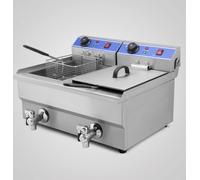 Royal Catering - Friteuse électrique double 2 x 13 L, zone froide, thermostat, avec robinet