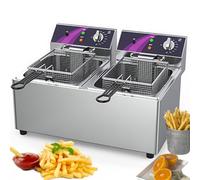 Friteuse électrique professionnelle en acier inoxydable, idéale pour les cuisines et les restaurants. Elle offre une température réglable, un chauffage rapide et un nettoyage facile. Parfaite pour l