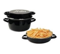 Friteuse coloris noir décor Frites 26 cm couvercle émail et panier Baumalu