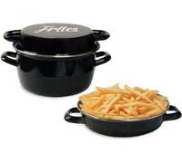 Friteuse émail 26 cm noire avec panier et couvercle verre
