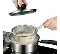 Friteuse en acier inoxydable 304 avec panier, couvercle, cuiseur vapeur, avec poignée, petite friteuse économe en huile pour frire, bouillir et cuire à la vapeur(20cm)