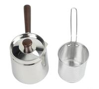 Friteuse en acier inoxydable 304 avec poignée en bois de noyer et tamis pour induction au gaz, réutilisable, capacité d'huile de 1,5 l (A-2)
