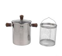 Friteuse en acier inoxydable 304 avec poignée en noyer, compatible avec induction, filtre à huile avec panier, système de filtre à huile de cuisine pour Tempura, pot à huile de petite capacité (B-2L)