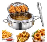 Friteuse en acier inoxydable 304 avec thermomètre, argenté : 3,2 l | Friteuse japonaise avec égouttoir à huile et bec verseur, friteuse en acier inoxydable pour cuisinière à induction et à gaz