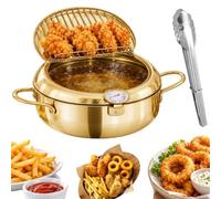 Friteuse en acier inoxydable 304 avec thermomètre, doré : 3,2 L | Friteuse japonaise avec égouttoir à huile et bec verseur, friteuse en acier inoxydable pour cuisinière à induction et à gaz