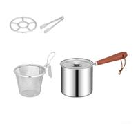 Friteuse en acier inoxydable 304 de qualité alimentaire avec poignée en bois, panier passoire et couvercle en verre, poêle profonde polyvalente pour frire, chauffer le lait, cuire des pâtes (A)