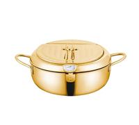 Friteuse en acier inoxydable 304, friteuse à tempura, poêle antiadhésive, avec thermomètre et grille d'égouttage d'huile, for frites, ailes de poulet et tempura de crevettes(Gold,20cm)