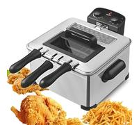 Friteuse En Acier Inoxydable 5l Avec 3 Paniers, Température Et Minuterie Réglables, Bac à Huile Amovible Pour Chips De Poulet Et Crevettes