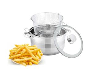 Friteuse en acier inoxydable avec couvercle en verre - 6,5 l - Panier à induction - Diamètre : 24 cm - Friteuse - Poêle à frire - En acier inoxydable