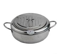 Friteuse en acier inoxydable avec couvercle, grille d'égouttement d'huile et thermomètre amovible pour cuisinière électrique à induction à gaz, 2,2 l et 3,2 l (304 + 24 cm)