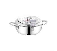 Friteuse en acier inoxydable avec couvercle, grille d'égouttement d'huile et thermomètre, poêle à frire en acier inoxydable 304 pour cuisinière électrique à induction à gaz, 2,2 L, argent (201 + 20 cm