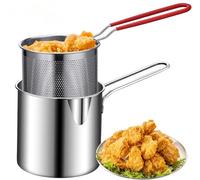 Friteuse en Acier Inoxydable avec Panier Passoire, Friteuse Tempura Japonaise Friteuse Friteuse pour Frire Poisson Crevettes Poulet et Frites (Ensemble de 4 pièces : poêle à