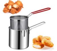 Friteuse en Acier Inoxydable avec Panier Passoire, Tempura Japonaise pour Frire Poisson Crevettes (Ensemble de 3 Pièces : Marmite à Frire + Panier à Tamis + Couvercle)