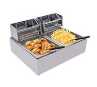 Friteuse en acier inoxydable, double friteuse en acier inoxydable 12 L avec 2 paniers en acier inoxydable, couvercle en acier inoxydable, chauffage réglable jusqu'à 200 °C, pour frites, poulet, 5000 W