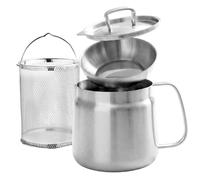 Friteuse en acier inoxydable, friteuse multifonctionnelle de 2 L avec panier, passoire et couvercle, filtre à mailles fines, récipient d'huile de cuisson pour cuisine, casserole avec panier