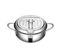 Friteuse en acier inoxydable, marmite à frire en acier inoxydable - Pot à double avec thermomètres - Marmite à soupe, grande friteuse, égouttoir amovible pour anneaux de calmar, crevettes, délicieuses