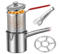 Friteuse en acier inoxydable, mini friteuse de 1, 8 L avec couvercle anti-éclaboussures, filtre à huile et panier, poêle à frire avec pinces et support pour la cuisine domestique, casserole