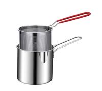 Friteuse en acier inoxydable multifonctionnelle avec panier Ustensile de cuisson économe huile pour frire cuisiner à la vapeur et bouillir Poignée anti-brise Compatible toutes les plaques Idéale un us