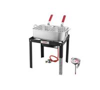 VEVOR Friteuse à poissons, friteuse à ailes, 13,27 l, en aluminium, avec thermomètre, panier à tamis et brûleurs au propane 58 000 BTU, pour cuisiner en plein air