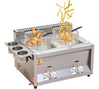 Friteuse, Friteuse Gpl en Acier Inoxydable, Friteuse à Graisse en Acier Inoxydable avec Panier Amovible, Contrôle De Température Autonome, avec Couvercle, Natural Gas, Double Tank