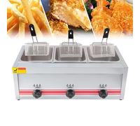 Friteuse Gaz Professionnelle,Puissance Feu Réglable,Friteuse à Gaz Commerciale En Acier Inoxydable 20l/30l Avec Pelle à Panier, Friteuse à Gaz Pour Frites Beignets Poisson Triplecylinder10l+10l+10l