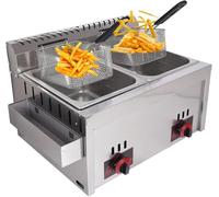 Friteuse GPL en acier inoxydable - Puissance de feu réglable, complète avec paniers et couvercles - Idéal pour les frites, beignets, poissons, facile à nettoyer