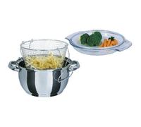 GSW 488204 Friteuse avec passoire à Frire et Couvercle en Verre moulé 3 L, Acier Inoxydable, Argent, 22 cm, 3 unités