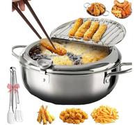 Friteuse Japonaise Avec Panier, Marmite En Acier Inoxydable Thermomètre Et égouttoir à Huile, Portable Pour Cuisinière, Petite Poêle Frire Couvercle Verseur Poulet(9.4in)