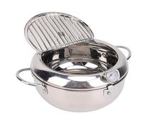 Friteuse japonaise de 3,2 L, petite friteuse tempura en acier inoxydable avec thermomètre, couvercle et égouttoir à huile pour frites, crevettes, ailes de poulet