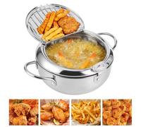 Friteuse japonaise Tempura en acier inoxydable avec tamis, thermomètre et couvercle, mini friteuse à huile de 2,2 l (Deep Fryer) pour la cuisine, idéale pour les frites, les ailes de poulet et les