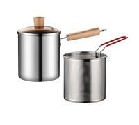 Friteuse - Marmite Tempura en acier inoxydable 304 de 8,86 pouces avec panier | Friteuse de dessus de cuisinière avec couvercle en verre trempé, poignée en bois massif pour ailes de poulet et fruits d