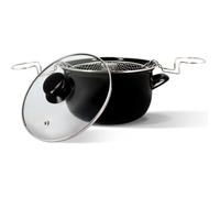 MENASTYL - Friteuse 20cm en acier émaillé noir et bord chrome - Fournie avec couvercle et panier, pour des frites maison délicieuses - 3645579
