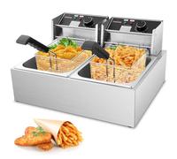 Friteuse Professionnelle, 5000W Friteuse Électrique avec Paniers, Cuve en Acier Inoxydable Épaissi 0,8mm, Friteuse à Huile de Comptoir 20L Grande Capacité avec Limiteur de Température