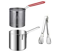 Friteuse profonde - Friteuse à graisse profonde avec panier filtrant, casserole antidérapante à large ouverture | Friteuse profonde en acier inoxydable avec pince et poignée, friteuse profonde