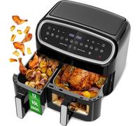 Friteuse Sans Huile Double, Air Fryer Tour, Capacité XXL de 10 Litres, 12 Programmes Préétablis, Fonction Minuterie, Friteuse à Air Chaud de 2800W, Double Tiroir pour Cuire un Poulet Entier