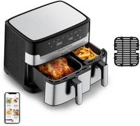 Moulinex Dual Easy Fry EZ905D20 friteuse Double 8,3 L Autonome 2450 W Friteuse d’air chaud Noir, Acier inoxydable