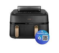 Philips Airfryer Série 5000 - Air Fryer double panier avec cuisson vapeur, 9L, RapidAir, 19 modes de cuisson, jusqu'à 90% de matières grasses en moins, AirSteam, nettoyage vapeur, HomeID (NA552/00)