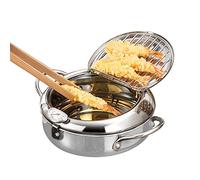 Friteuse Tempura, 20cm/7.9'' Poêle à Frire Tempura Friteuse Japonaise en Acier Inoxydable Antiadhésif avec Contrôle de la Température Couvercle et Égouttoir À Huile pour Poulet Frit,Crevettes Frit