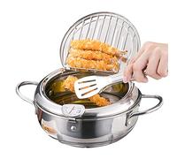 Friteuse Tempura, 24cm/9.4''Friteuse Japonaise Poêle à Frire Tempura en Acier Inoxydable Antiadhésif avec Contrôle de la Température Couvercle et Égouttoir À Huile pour Poulet Frit,Crevettes Frit